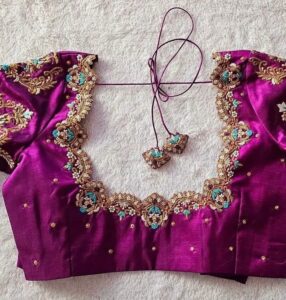 pure silk hand embroidery blouse magenta pink maggam blouse purple zardosi blouse wedding hand embroidered blouse bridal ready made blouse etsy